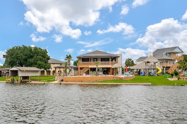 view of water feature with a gazebo