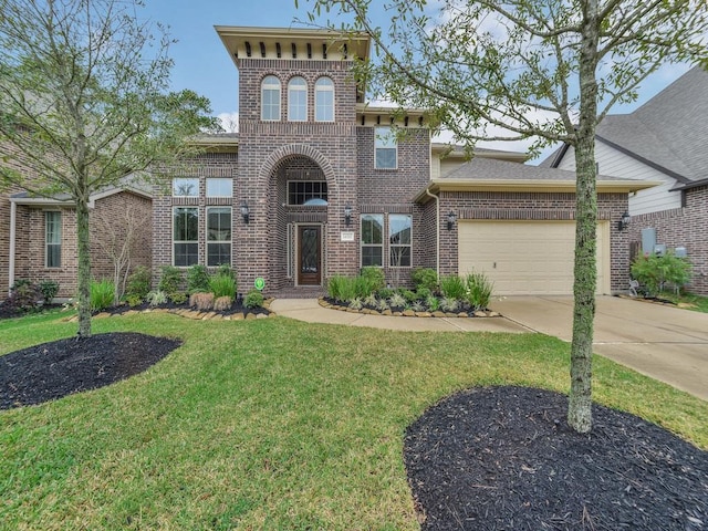 view of front of home featuring a garage and a front lawn