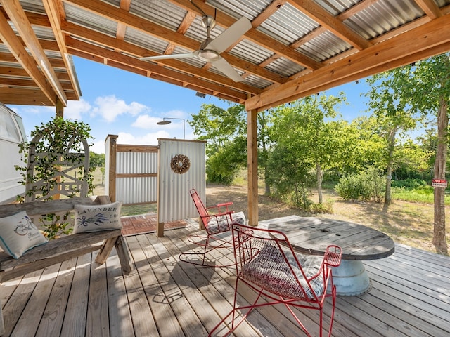 wooden terrace with ceiling fan