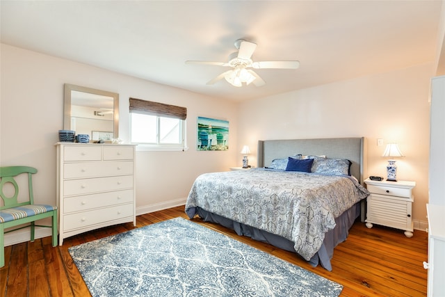 bedroom featuring wood-type flooring and ceiling fan