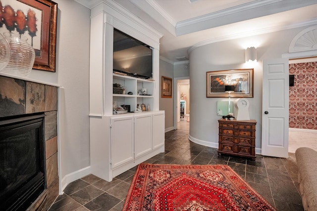 corridor featuring ornamental molding