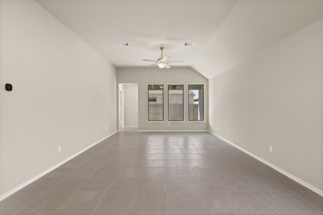 interior space with lofted ceiling and ceiling fan