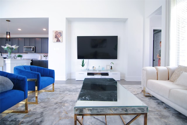 living room with hardwood / wood-style floors