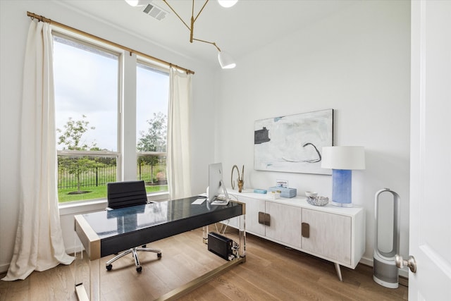 office featuring hardwood / wood-style floors