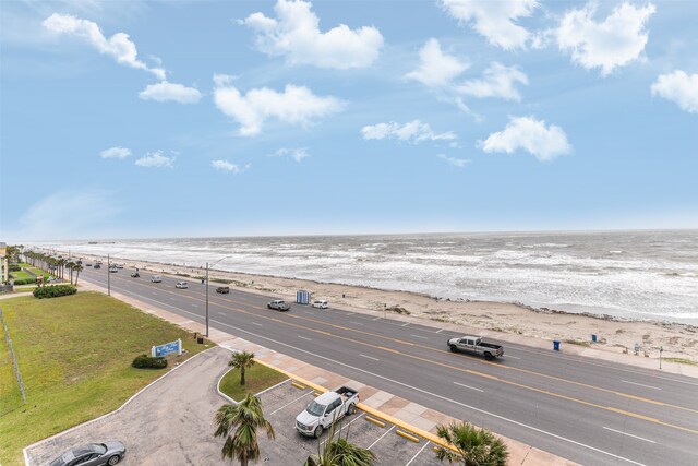 bird's eye view with a view of the beach and a water view