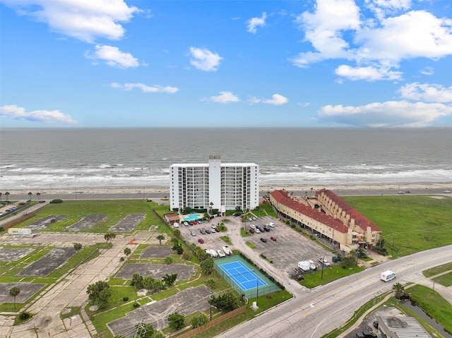 aerial view featuring a beach view and a water view