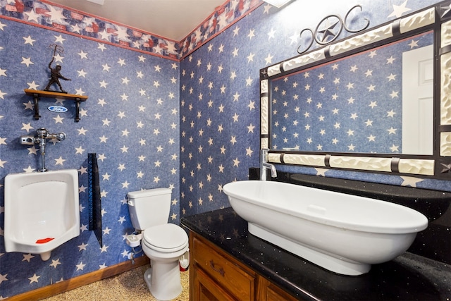 bathroom with oversized vanity and toilet