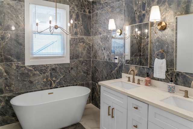 bathroom with tile walls