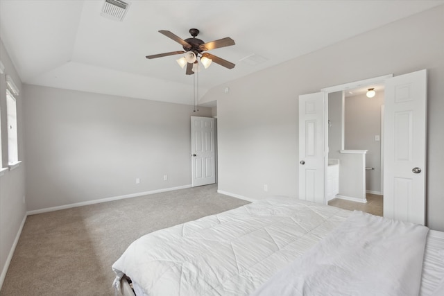 bedroom with ceiling fan and carpet