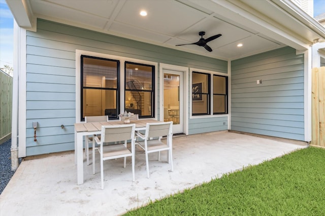 view of patio / terrace featuring a ceiling fan and outdoor dining area