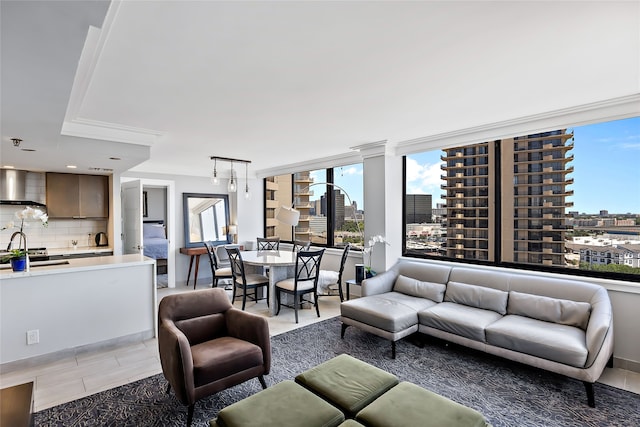 view of tiled living room