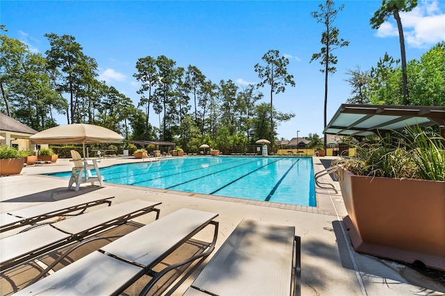 community pool with a patio