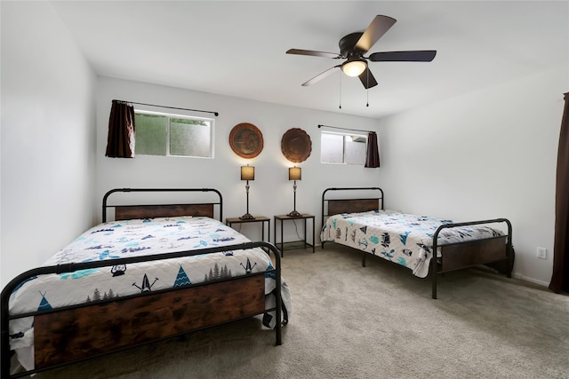 bedroom featuring carpet flooring and ceiling fan