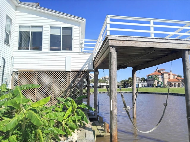 dock area with a water view