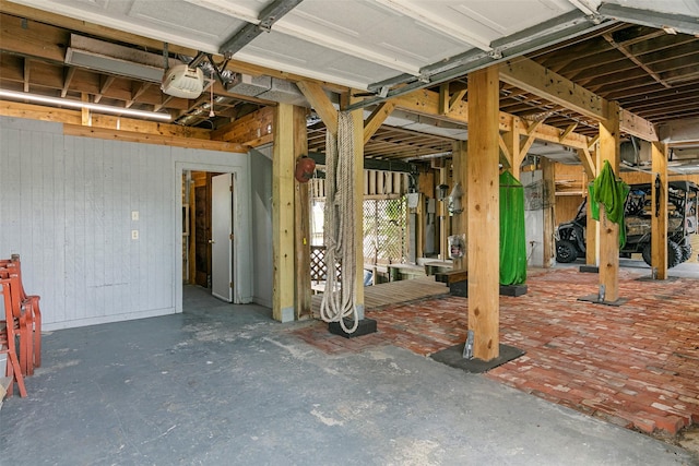 garage with a garage door opener