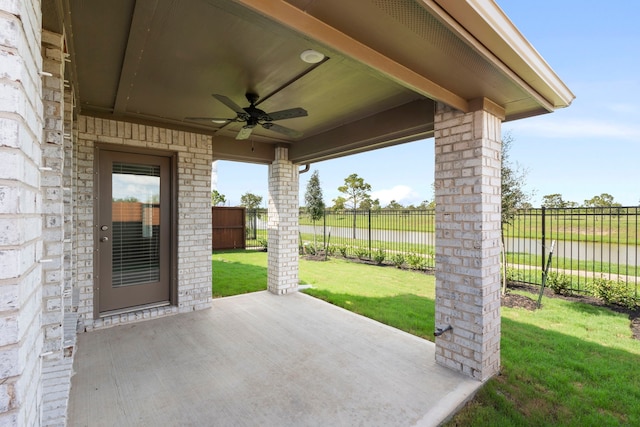 view of patio featuring ceiling fan