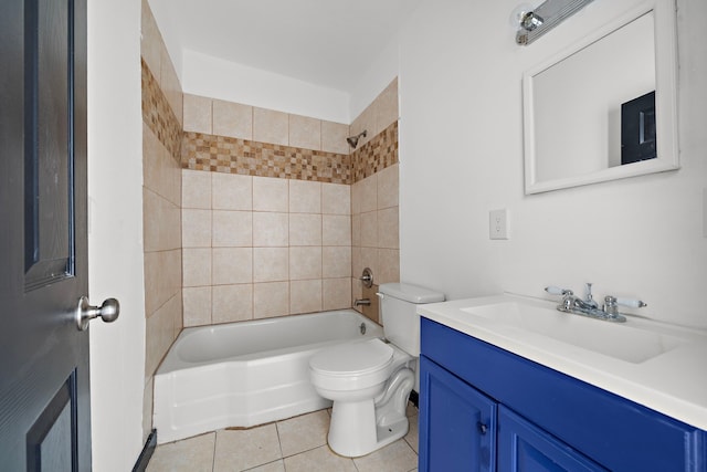 full bathroom with tile flooring, oversized vanity, toilet, and tiled shower / bath combo