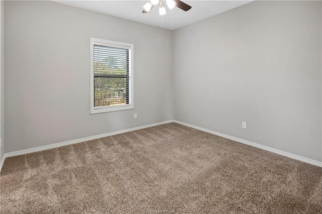 spare room featuring carpet and ceiling fan