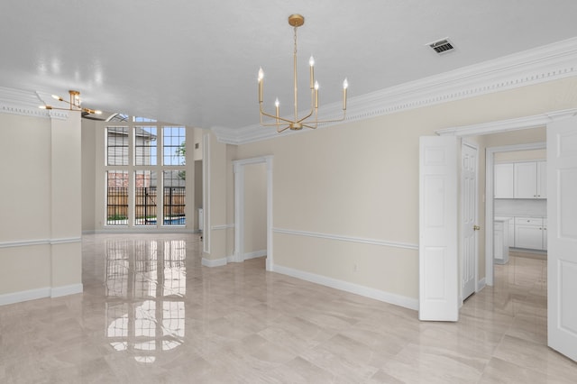 17402 Wilton Park Ct, Spring, TX 77379 - spare room with a notable chandelier, ornamental molding, and light tile flooring