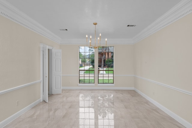 17402 Wilton Park Ct, Spring, TX 77379 - empty room featuring a notable chandelier, light tile floors, and crown molding