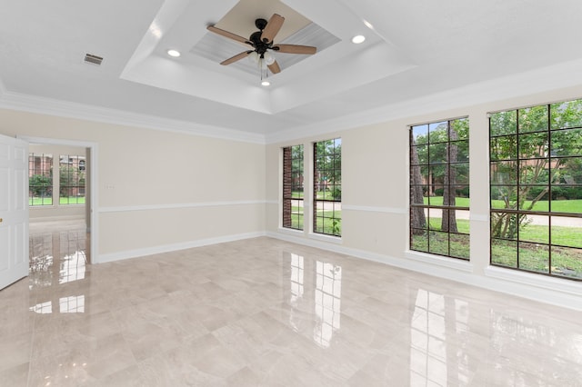 17402 Wilton Park Ct, Spring, TX 77379 - tiled spare room featuring plenty of natural light, ornamental molding, ceiling fan, and a raised ceiling