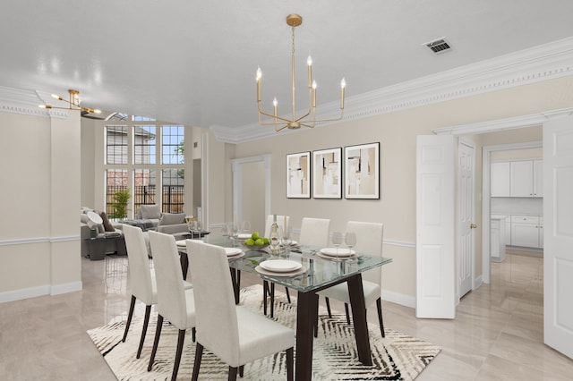 17402 Wilton Park Ct, Spring, TX 77379 - tiled dining space featuring crown molding and a chandelier