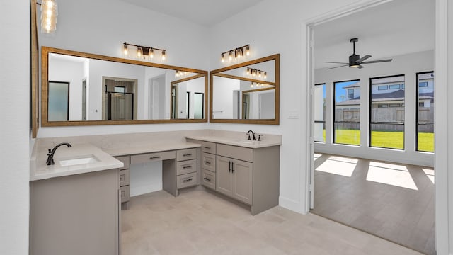 bathroom with vanity and ceiling fan