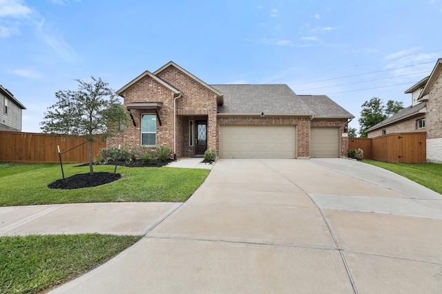 view of front of house with a garage and a front yard