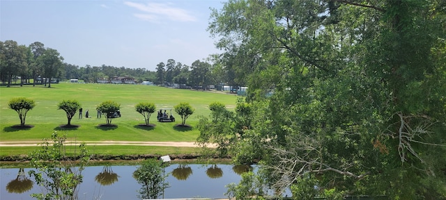 view of home's community featuring a yard and a water view