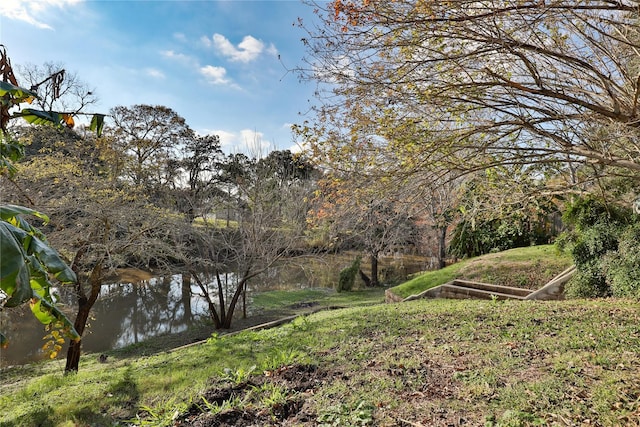 view of yard with a water view