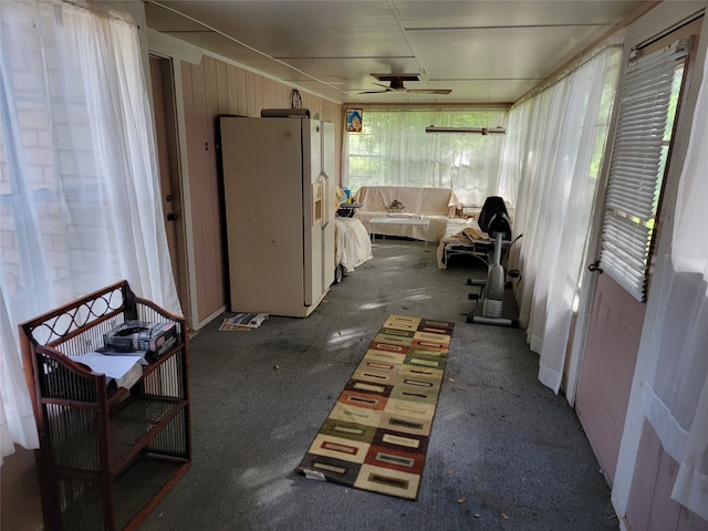 sunroom / solarium with ceiling fan