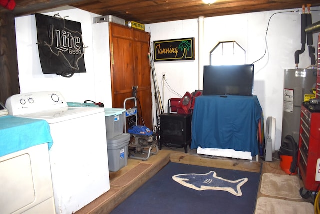 laundry room with electric water heater