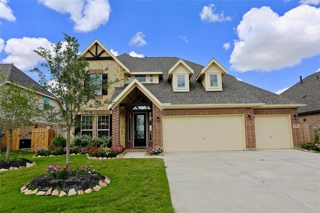 view of front of property featuring a garage and a front yard