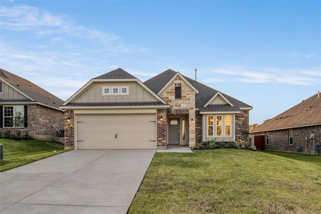 craftsman-style house with a front lawn and a garage