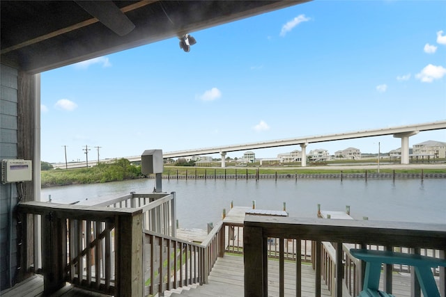 view of dock with a water view