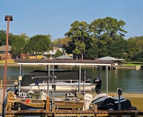 view of dock with a water view