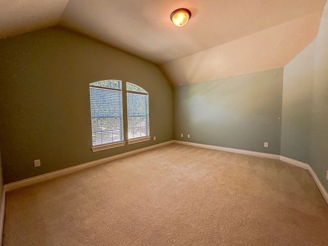 additional living space featuring vaulted ceiling and carpet floors