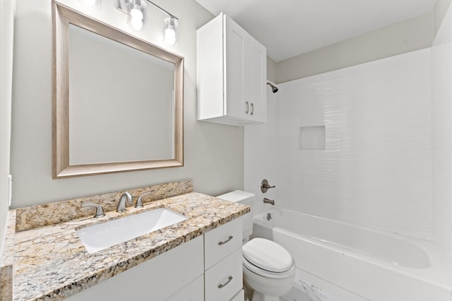 full bathroom with shower / bathtub combination, oversized vanity, and toilet