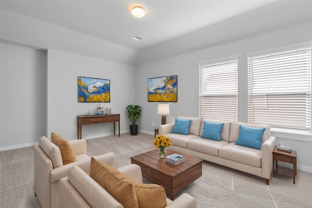 living room with light carpet