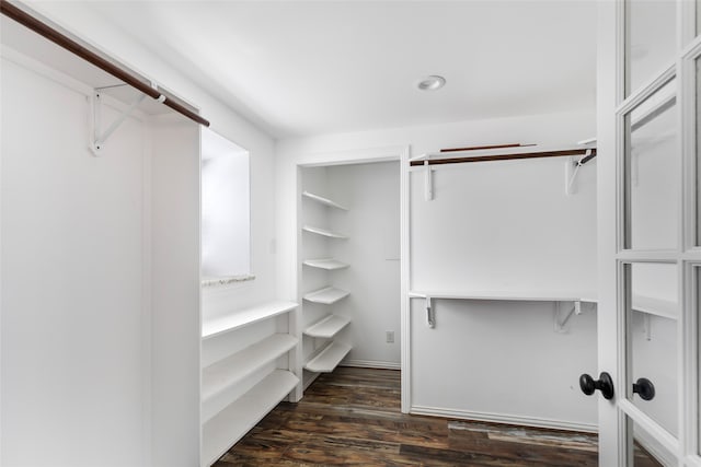 walk in closet featuring dark wood-type flooring