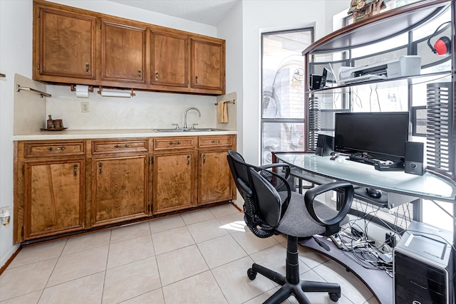 tiled office with sink