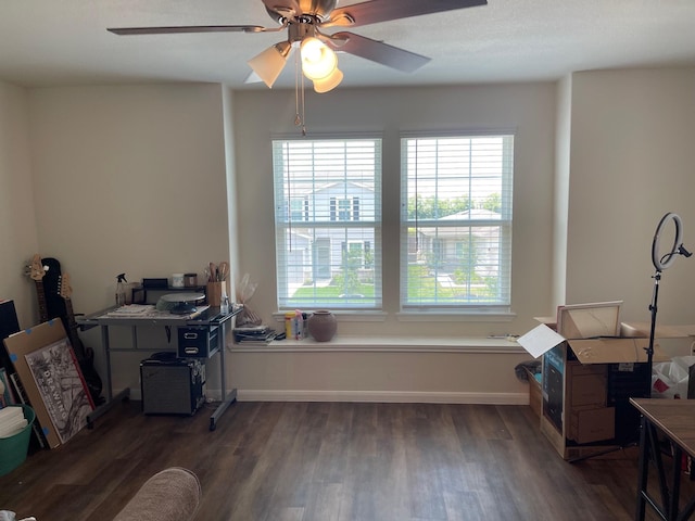 miscellaneous room featuring dark hardwood / wood-style floors and ceiling fan