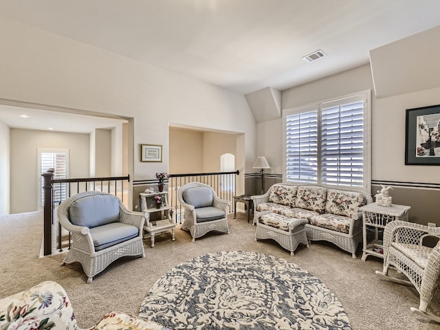 living room with light carpet