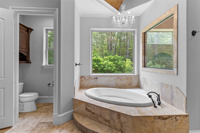 bathroom featuring plenty of natural light, toilet, and tile floors