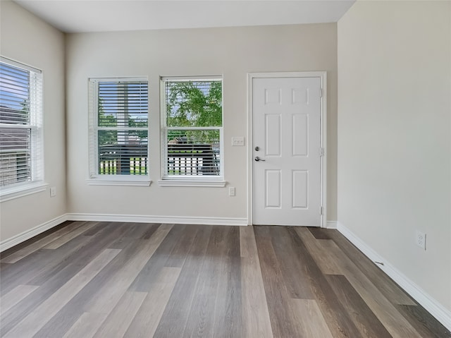 spare room with dark wood-type flooring