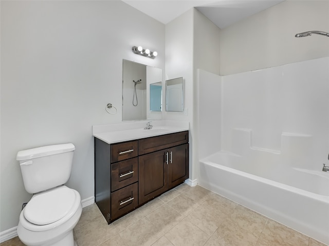 full bathroom featuring toilet, shower / washtub combination, tile floors, and large vanity