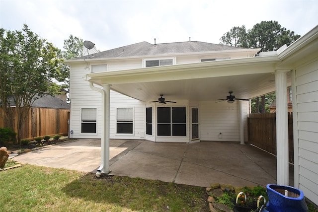 back of house with a patio and ceiling fan