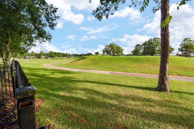 view of property's community with a lawn