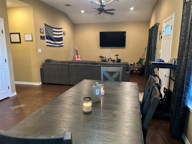 dining room with ceiling fan