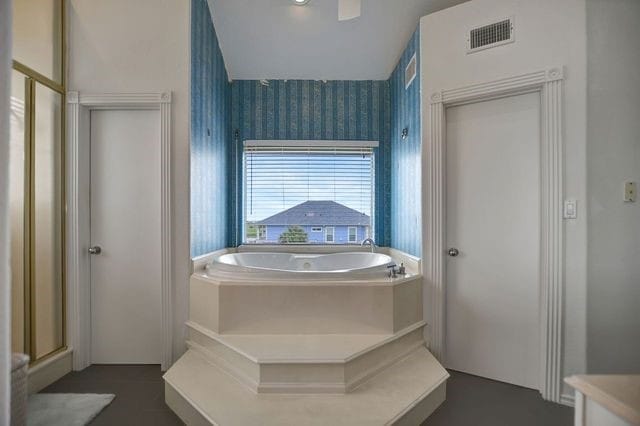 bathroom with plus walk in shower